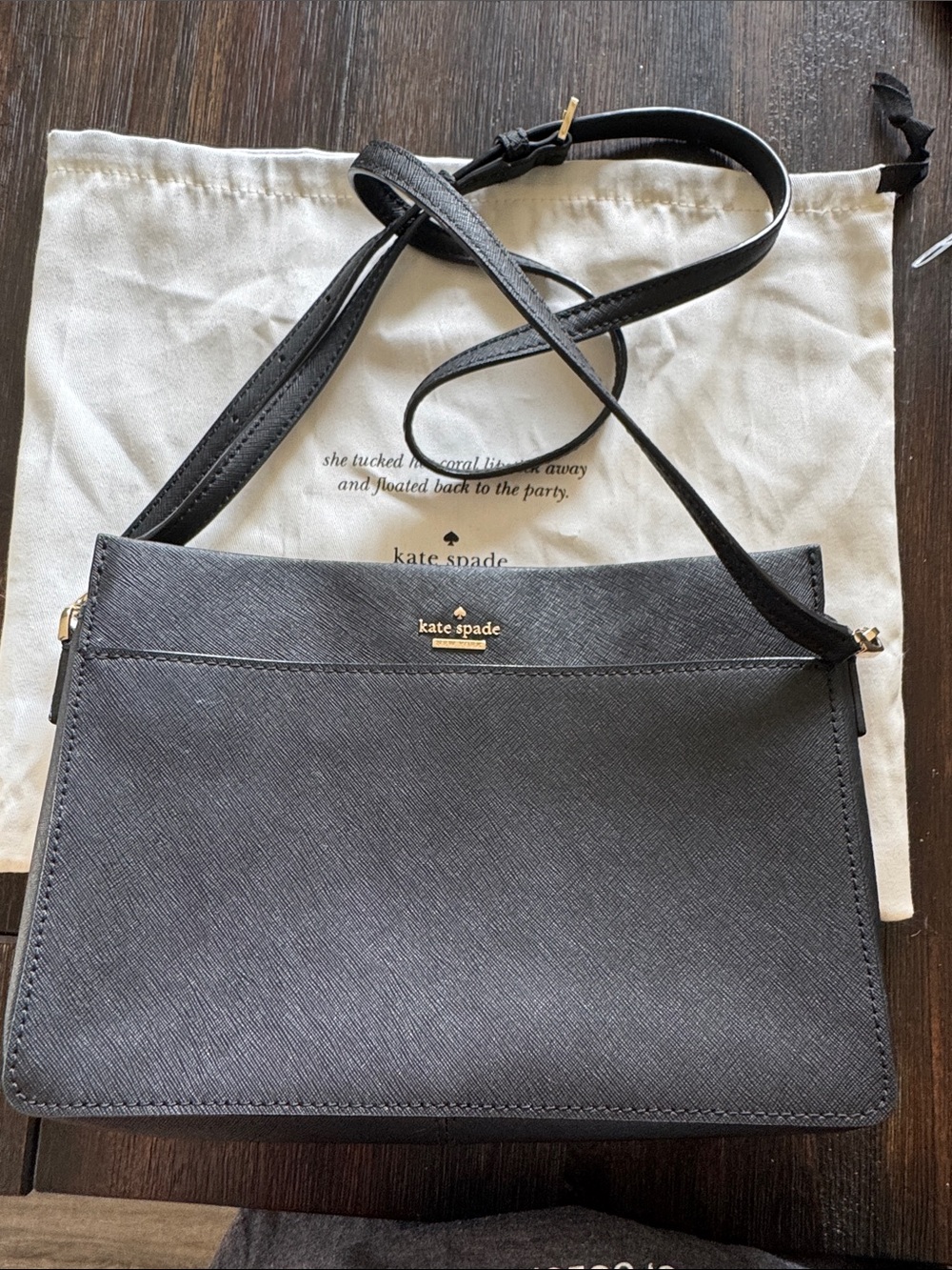 kate spade Black Saffiano Leather Crossbody with Gold Logo